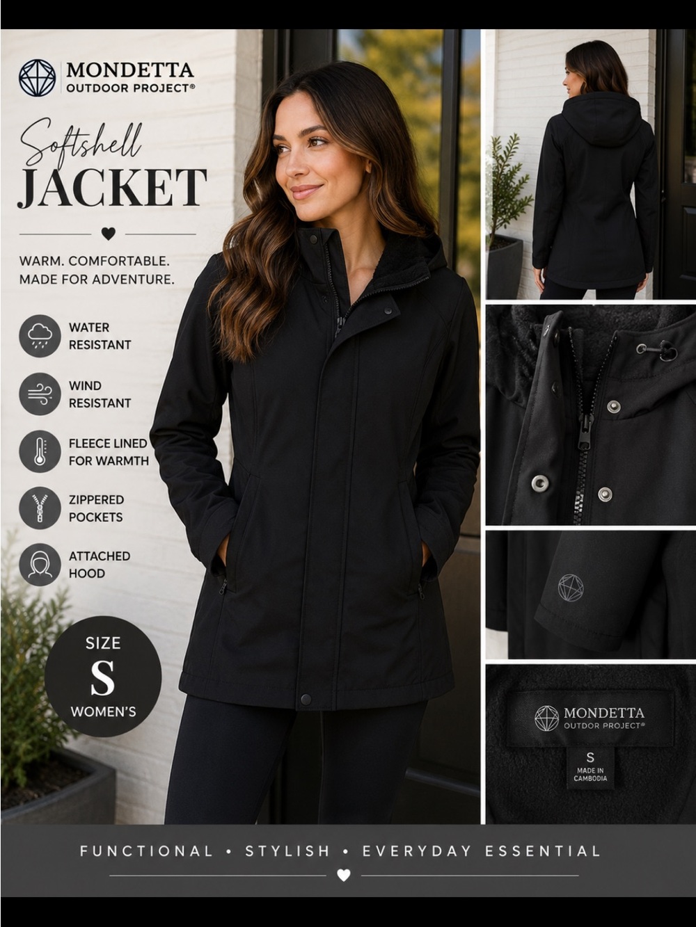 Mondetta Women's Black Softshell Jacket with Hood